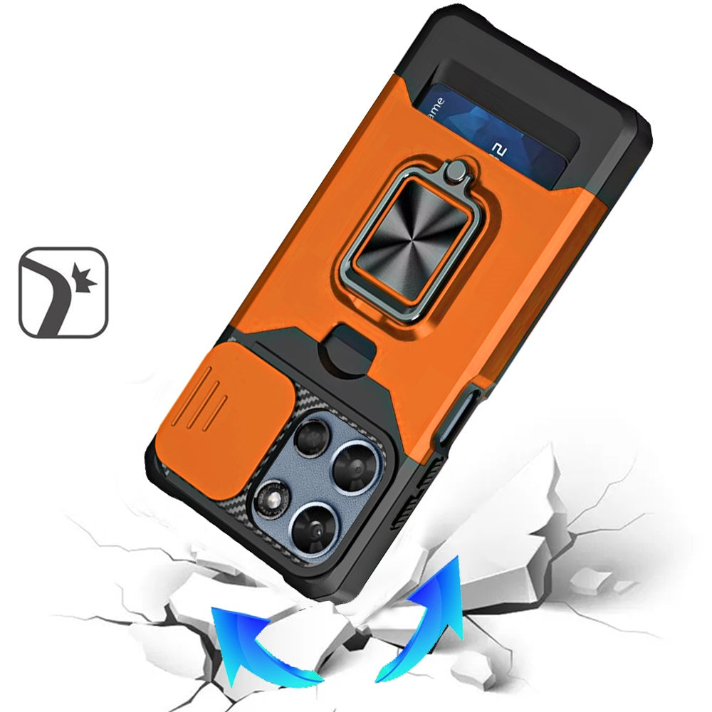 For Motorola Moto G 5G 2026/2025 Wallet Case with Ring Stand & Slide Camera Cover Back Credit Card Slot Holder, Military Grade Case Cover Cosmic Orange
