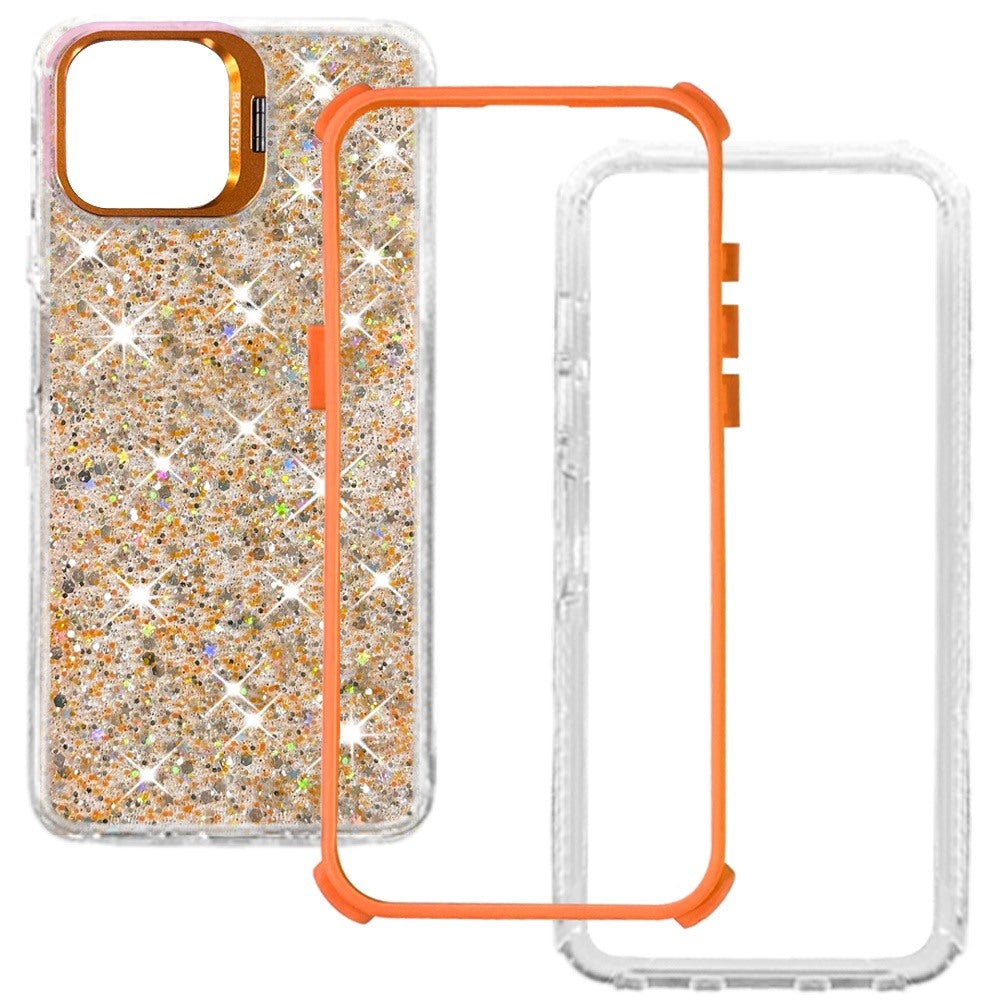 Phone Case for Apple iPhone 17E / iPhone 16E Luxury Bling Scattered Glitter Hybrid Dual Layers with Integrated Camera Stand and Sparkle Finish Design Cover