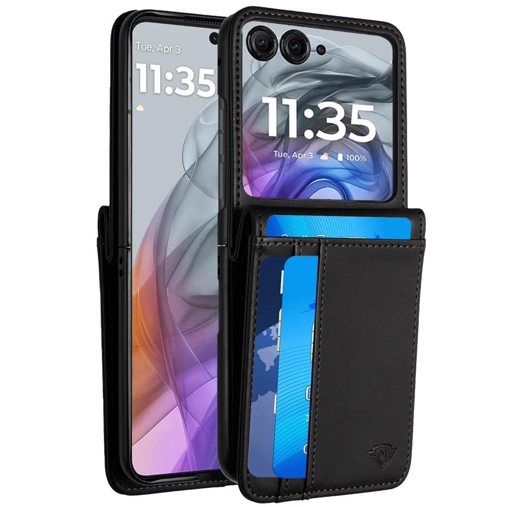 Phone Case for Motorola Razr 2026, Razr 2025, Razr 2024 Premium Pouch PU Leather Wallet with Credit Card ID Slots Storage Holder Pocket Hybrid Flip Cover Black