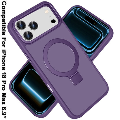 Phone Case for Apple iPhone 18 Pro Max/ 17 Pro Max Metal Chrome Magnetic Circle Kickstand Shockproof Matching Camera Protector Durable Grip Hybrid Armor Cover