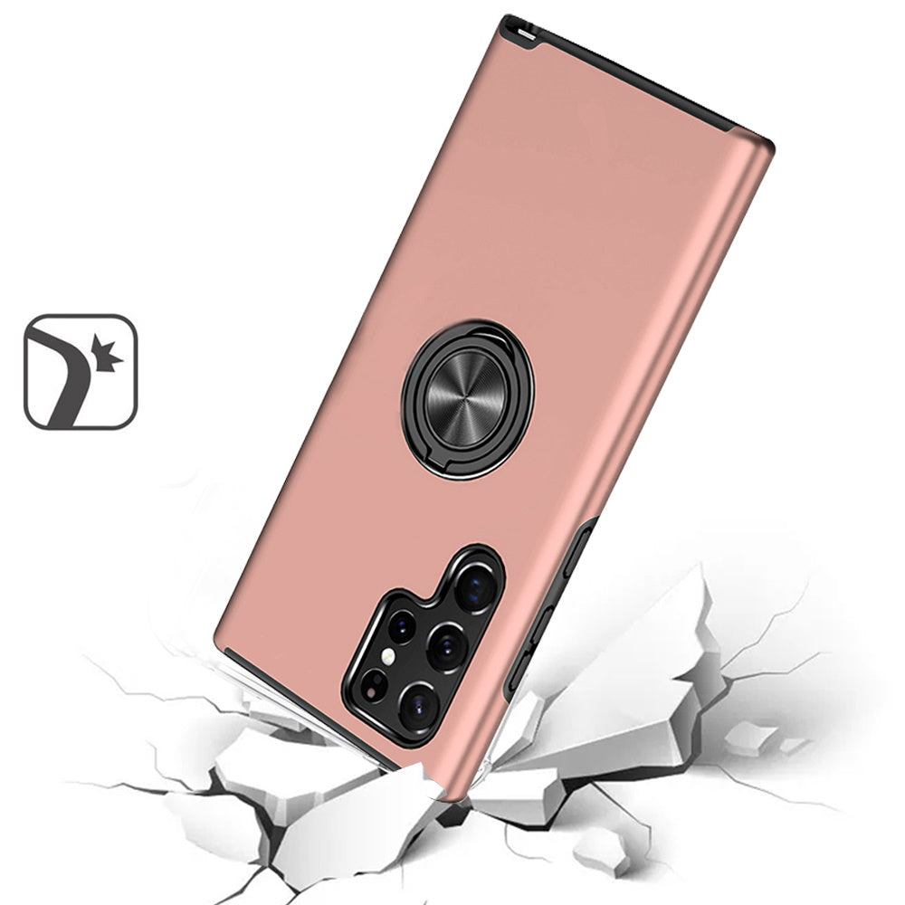 For Samsung Galaxy S23 Hybrid 360 Degree Rotatable Metal Invisible Ring Stand Holder Slim Fit Magnetic Car Mount Shockproof Case Cover Pink