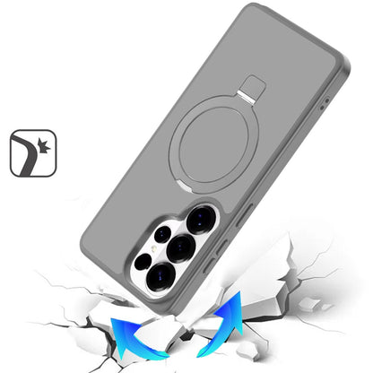 For Samsung Galaxy S26 Ultra Magnetic Circle Back with Ring Stand Full Rotation Matte Hybrid Shockproof Case Cover