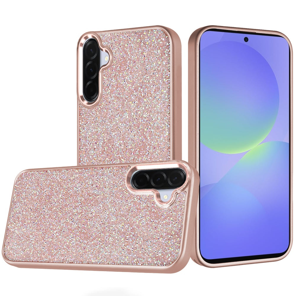 Phone Case for Samsung Galaxy A56 / A36 Crystal Glass Bling Diamond Metallic Edge Shockproof Durable Protective Clear Hybrid Stylish Premium Design Cover Rose Gold