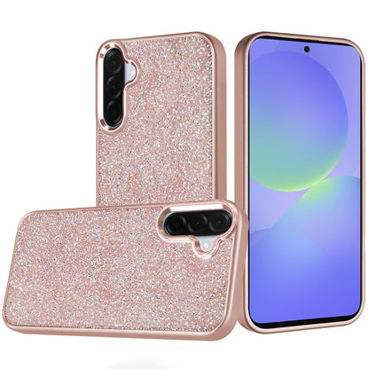 Phone Case for Samsung Galaxy A56 / A36 Crystal Glass Bling Diamond Metallic Edge Shockproof Durable Protective Clear Hybrid Stylish Premium Design Cover Rose Gold