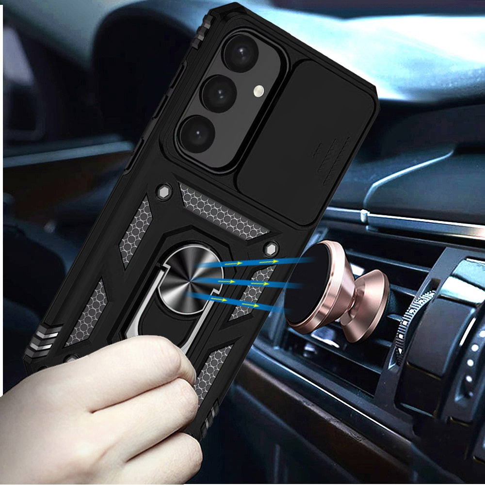For Samsung Galaxy S21+ / S21 Plus Hybrid Ring Shockproof with 360° Rotate Ring Kickstand, Camera Lens Protection, Soft Edge Bumper Case Cover Black