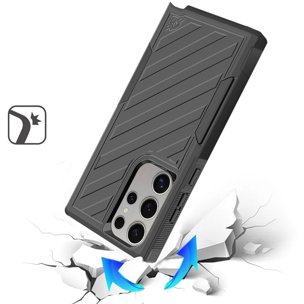 For Samsung Galaxy S25 Ultra Premium Tough Hybrid Case with Belt Clip Holster, Shockproof Rugged Design, Textured 2in1 Non-Slip Case Cover Black