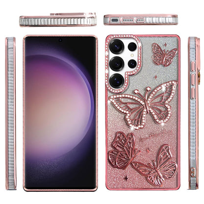 Phone Case for Samsung Galaxy S23 Ultra Butterfly Freedom Shimmer Glitter Thick TPU Shockproof Anti Slip Durable Protective Design Cover
