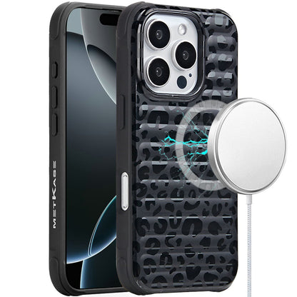 For Apple iPhone 16 Pro Chrome Leopard Magnetic Hybrid Shockproof Protection Design Secure Grip Stylish Durable Finish Case Cover Black Leopard