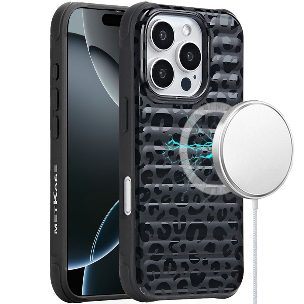 For Apple iPhone 16 Pro Chrome Leopard Magnetic Hybrid Shockproof Protection Design Secure Grip Stylish Durable Finish Case Cover Rose Gold Leopard