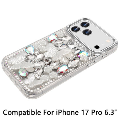 Phone Case for Apple iPhone 17 Pro Luxury 3D Floral Butterfly Bling Rhinestone Glitter Shockproof Stylish Protective Hybrid Designer Metallic Cover