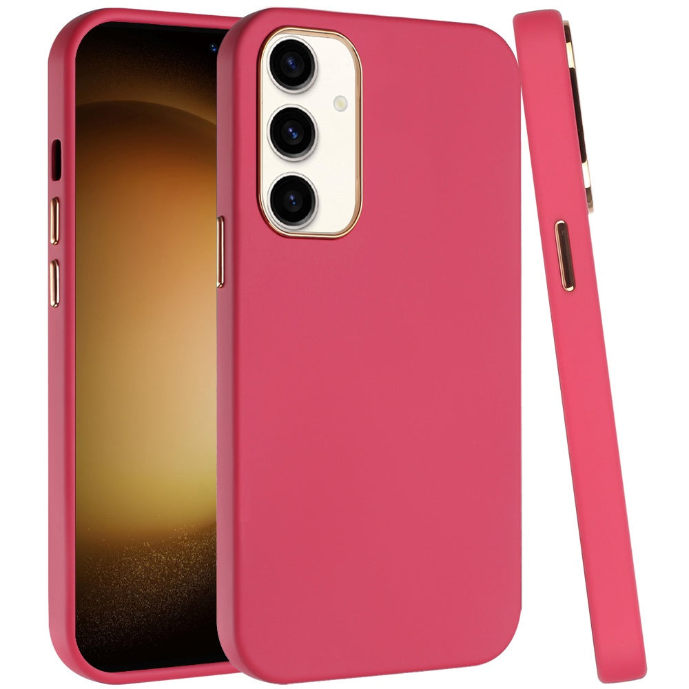 For Samsung Galaxy A16 5G Slim Classic Hybrid Around Rubber Gummy Gel Slick Hard PC Silicone TPU Chromed Button Case Cover