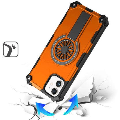 For iPhone 12 / iPhone 12 Pro (6.1") Texture Design Invisible Kickstand Case, MagSafe Compatible Hybrid Shockproof Cover, Car Mount Friendly Case Cover Cosmic Orange