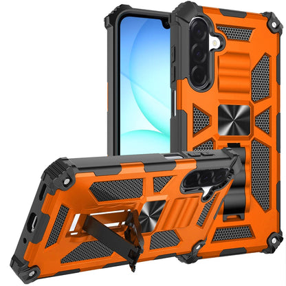 For Samsung Galaxy A17 5G Hybrid Shockproof [Military Grade] Rugged Protective with Magnetic Car Mount & Invisible Stand Case Cover Cosmic Orange