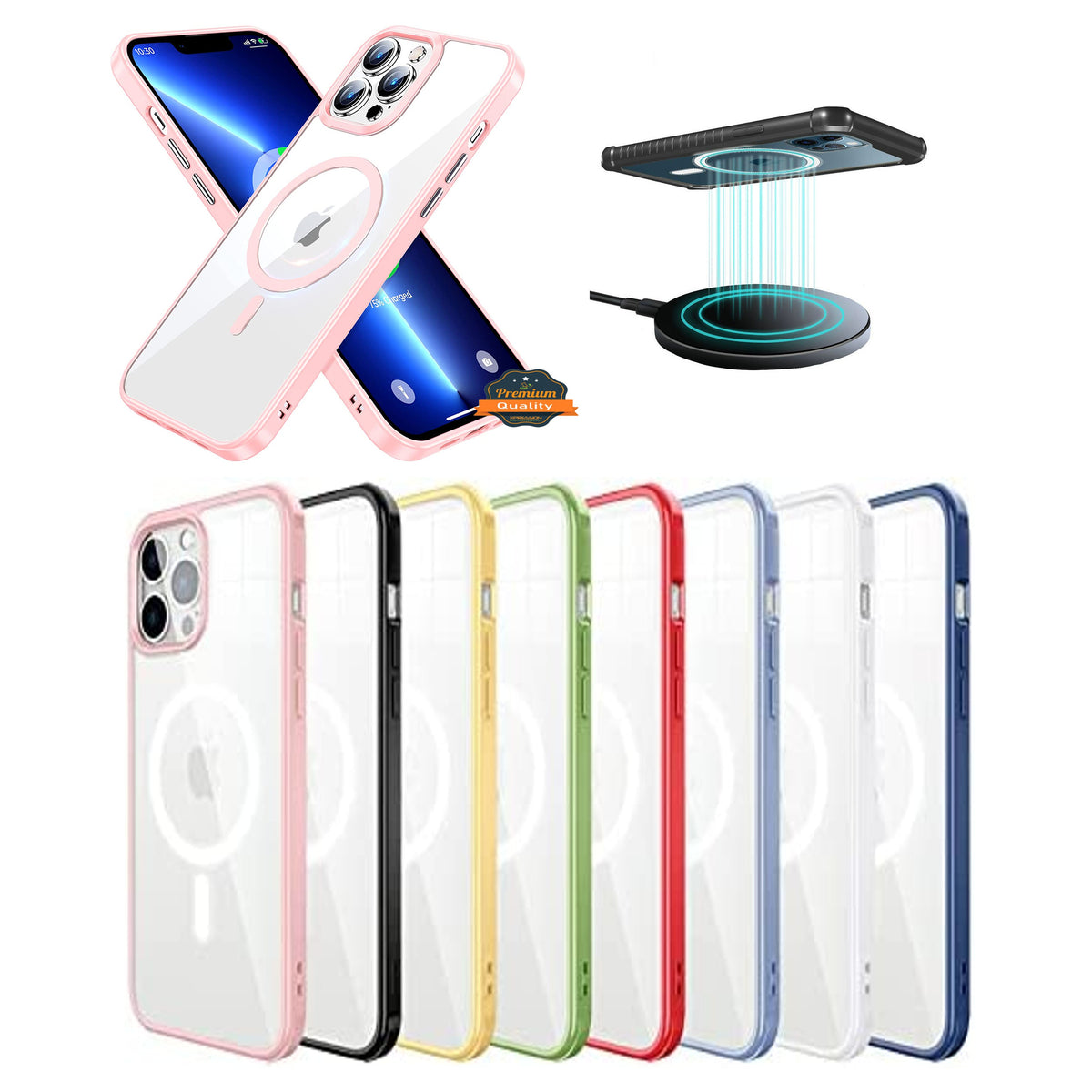 For Apple iPhone 17 Hybrid Clear Transparent with Color Edge Bumper, MagSafe Compatible Ultra Slim Hard PC Case Cover