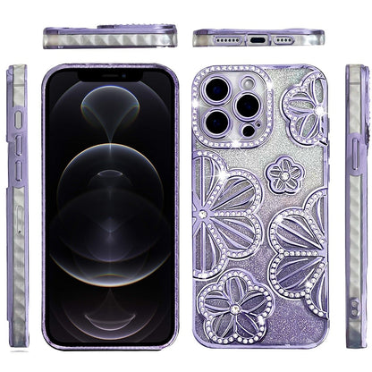 For Samsung Galaxy A26 Luxury Flower Design Sparkle Glitter Diamond Rhinestone Shimmer Bling Plating Thick TPU Hard PC Case Cover Flower Purple
