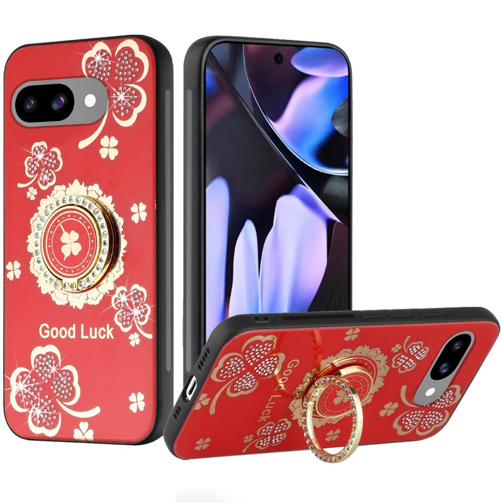 For Google Pixel 9A Diamonds 3D Fashion Bling Sparkly Glitter Ornaments Engraving Hybrid with Ring Stand Case Cover