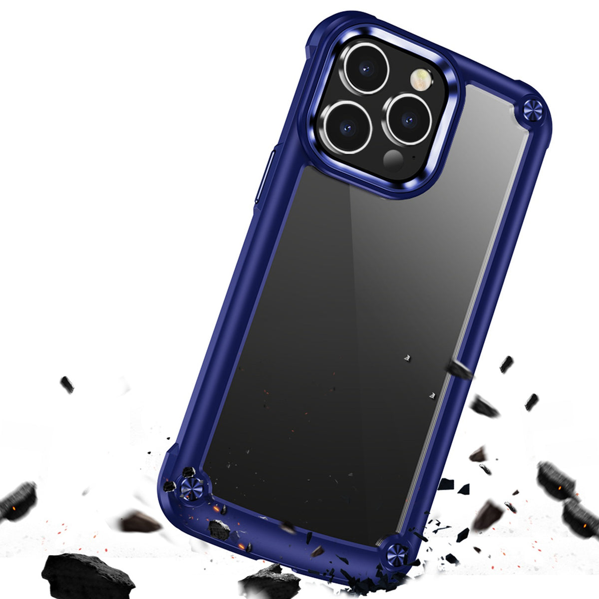 For Apple iPhone 11 Pro Max Hybrid Transparent Rubber with Metal Buttons & Camera Edges Hard TPU Corner Frame Bumper Case Cover Black