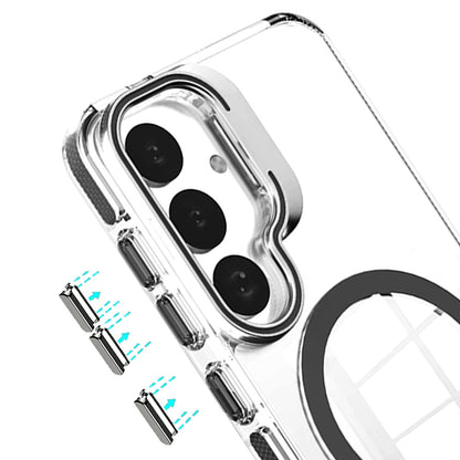 Phone Case for Samsung Galaxy S23 Ultra Magnetic Circle Transparent Tough Hybrid Camera Stand Guard Stand Shockproof Color Edge Rugged Grip Cover Black