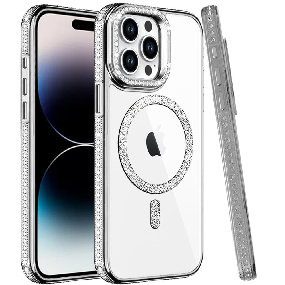 Phone Case for Apple iPhone 14 Pro Max Luxury Diamond Bling Edged Magnetic Glitter Shockproof Hybrid with Camera Kickstand Durable Grip Cover
