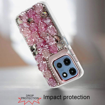 Phone Case for Motorola Moto G 5G 2026 / 2025 3D Flower Bling Rhinestone Glitter Cute Stylish Shockproof Protective Decorative Luxury Grip Stones Ornaments Cover Pink