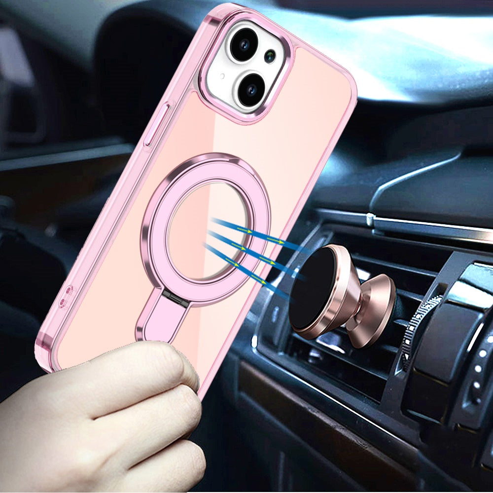 For Apple iPhone 17 Chrome Hybrid with Rotating Magnetic Circle Ring Stand, Slim Shockproof Hybrid Case Cover