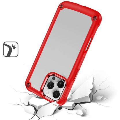 For Apple iPhone 16 Pro Hybrid Transparent Rubber with Metal Buttons & Camera Edges Hard TPU Corner Frame Bumper Case Cover Black