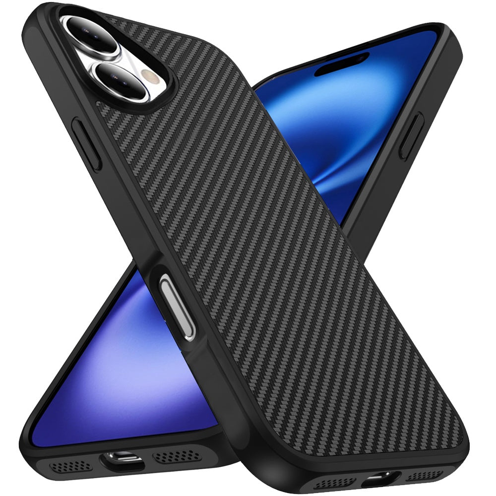 For Apple iPhone 17 (6.3") Carbon Fiber Design with Magnetic HQ 2.0mm Thick Hybrid Shockproof Rubber Hard PC Case Cover