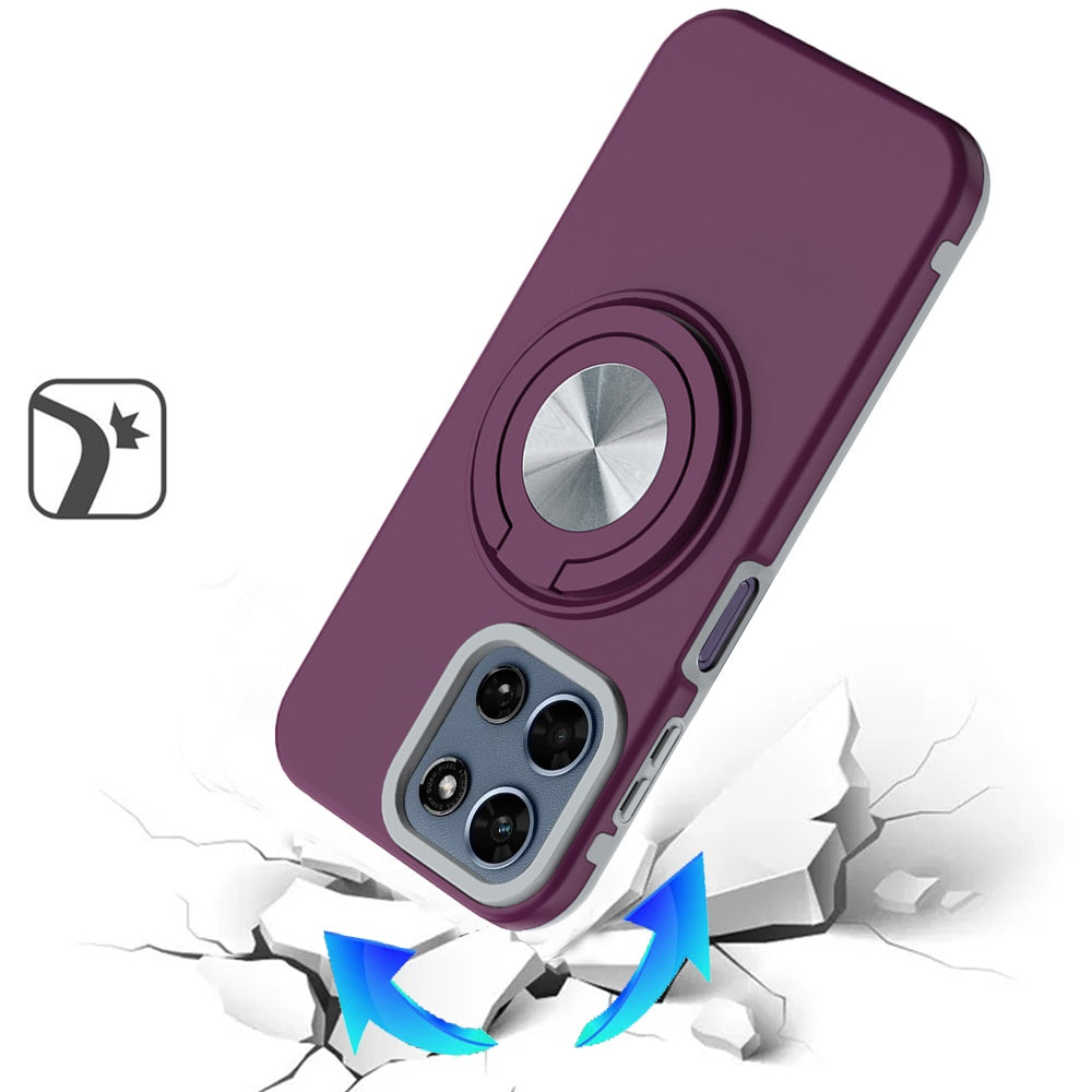 Phone Case for Moto G Stylus 5G 2026, Moto G Stylus 5G 2025 Shockproof Magnetic Ring Stand Rotating CarMount Hybrid Metal Matte Finish AntiSlip Grip Kickstand Cover Purple