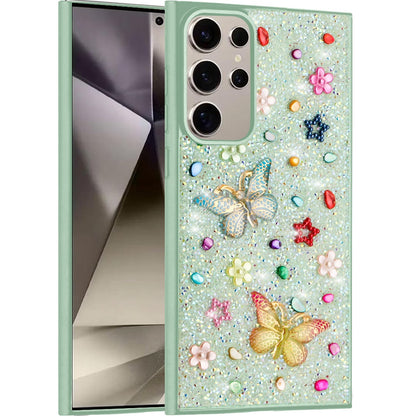 For Motorola Moto G 5G 2025 Diamond Butterfly 3D Glitter Bling Design, Slim Hybrid Sparkle Protective Cover TPU for Women Girls Case Cover Teal