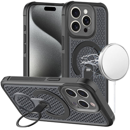 Phone Case for iPhone 15 Pro Max Magnetic Honeycomb Hybrid Rugged Armor Kickstand Dual Layer Shock Absorbing Hard PC Soft TPU Cover