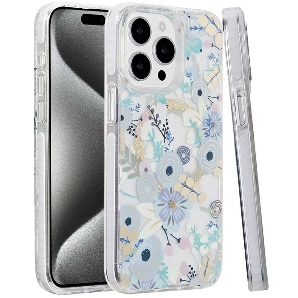 For Apple iPhone 16 Plus (6.7") Floral Pattern Design Cute Clear Hybrid Compatible with Magsafe Double Layer Soft TPU Hard PC Case Cover