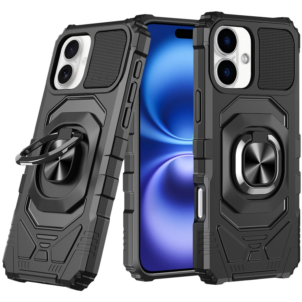 For Apple iPhone 17 (6.3") Hybrid Dual Layer with 360° Rotate Magnetic Ring Stand Holder Kickstand TPU Rugged PC Shockproof Case Cover