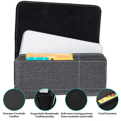 For Apple iPhone 16 Pro (6.3") Universal Horizontal Cell Phone Fabric Pouch Holster Carry Case Magnetic Closure with Credit Card Slots Coins Holder & Belt Clip Loop (XL) [Black]