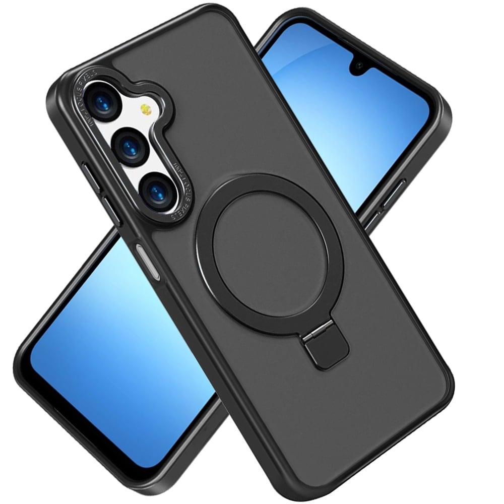 Phone Case for Samsung Galaxy A17 Strong Magnetic Metal Kickstand Hybrid TPU Hard PC Shock Absorbing Armor Slim Protector Cover Black