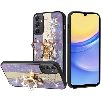 Phone Case for Samsung Galaxy A16 5G Diamond Glitter Butterfly Engraved Ring Stand Luxury Bling Hybrid Shockproof Chrome Edge Protective Durable Grip Cover Purple