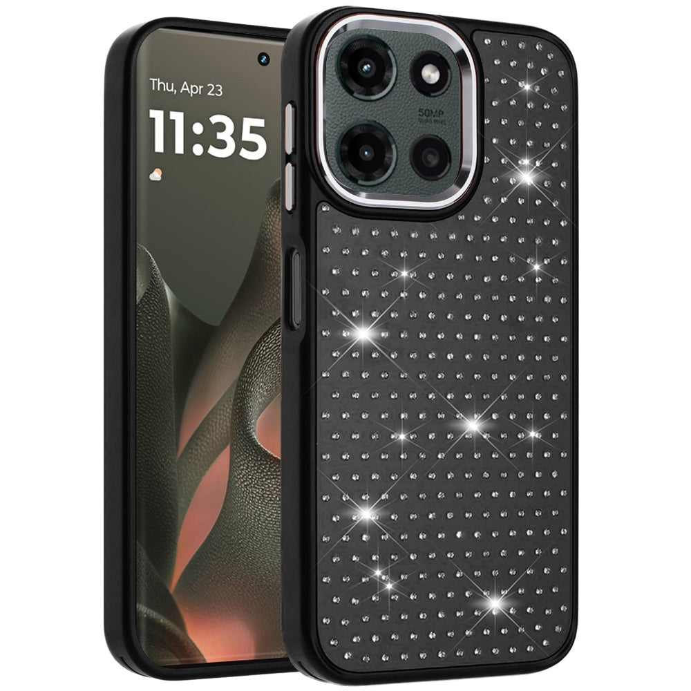 For Motorola Moto G Power 5G 2025 Bling Diamond Metallic, Full Sparkle Chrome Edged Hybrid Protective Shockproof Case Cover