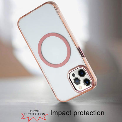 For Apple iPhone 11 Pro Max Transparent Back Hybrid Case - Magnetic Circle, Color Frame, Metal Buttons, MagSafe Compatible Case Cover