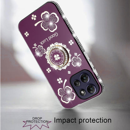 Phone Case for Motorola Moto G Power 5G 2026 /2025 Glitter Diamond Ring Stand Sparkle Rhinestone Edge AntiSlip Kickstand Luxury Fashion Bumper Shockproof Cover Purple