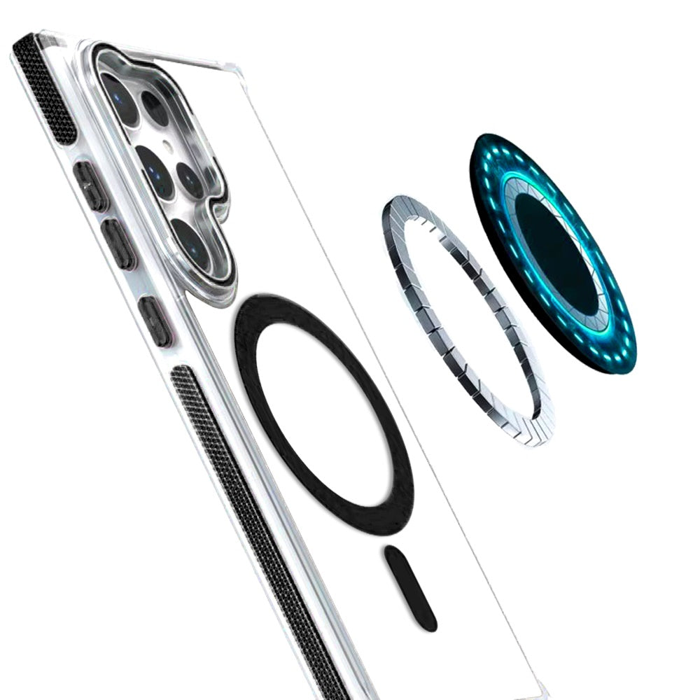 Phone Case for Samsung Galaxy S22 Ultra Magnetic Ring Camera Stand Shockproof Hybrid Clear Transparent Metal Bracket Durable Protective Grip Cover Black