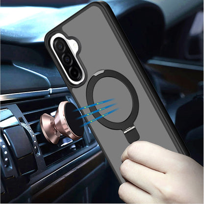 Phone Case for Samsung Galaxy A56 / A36 Magnetic Ring Stand Full Rotation Matte Shockproof Grip Anti Slip Durable Camera Protection Hybrid Cover Black