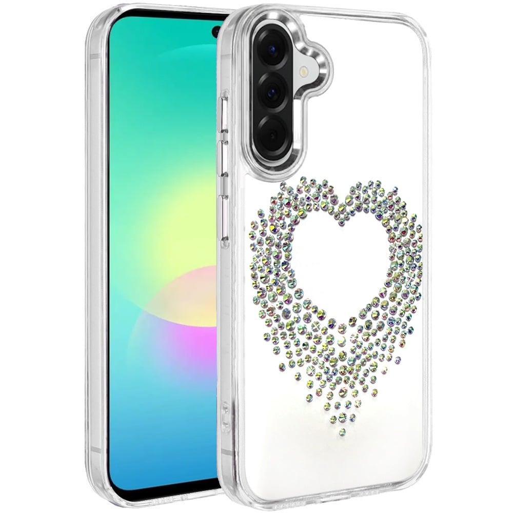 Phone Case for Samsung Galaxy A27 Angel Hearts Bling Shimmer Colorful Glitter Chrome Edge Shockproof Stylish Hybrid Design Cover