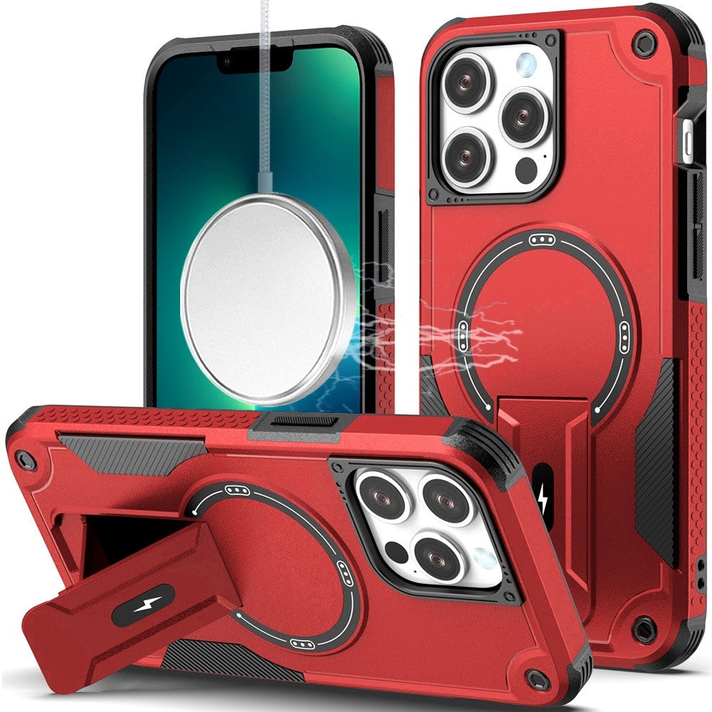 Phone Case for Apple iPhone 13 Pro Max Magnetic Kickstand Rugged Shockproof Armor Grip Anti Slip Heavy Duty Protective Matte Stand Hybrid Cover Red