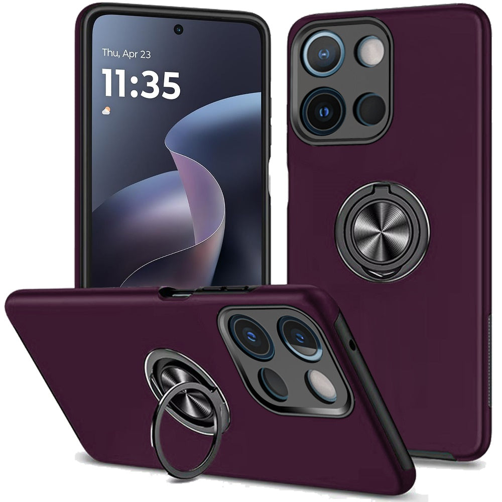Phone Case for Motorola Moto G Play 5G 2026 Invisible Ring Stand Shockproof Anti Slip Durable Grip Protective Hybrid Fit Magnetic Car Mount Holder Cover Purple