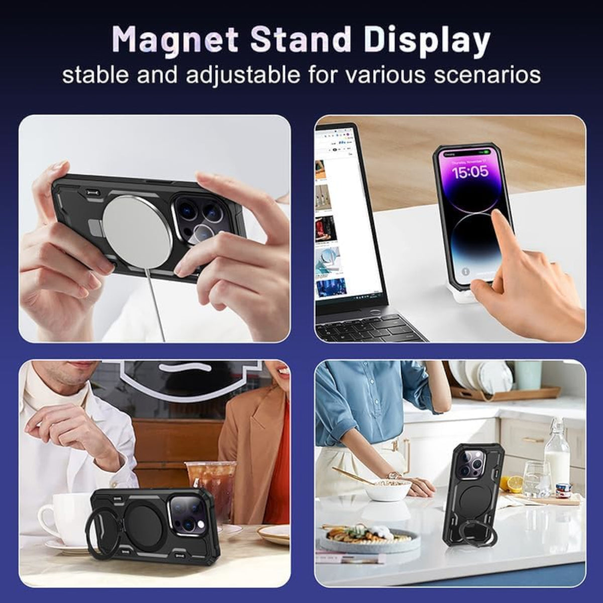 For Apple iPhone 17 Pro Max Tough Shockproof Hybrid Magnetic Large Rotating Ring Stand Compatible with MagSafe Case Cover