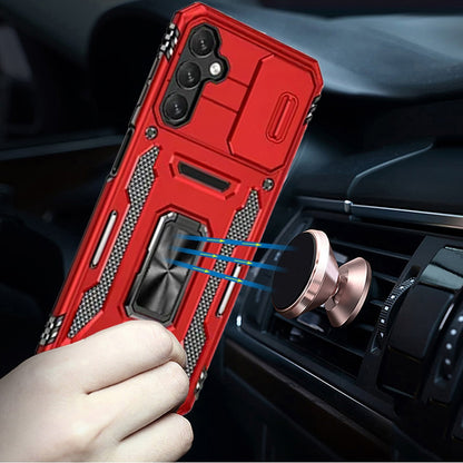 For Samsung Galaxy S25 Fan Edition /Galaxy S25 FE Tough Hybrid Case with Movable Camera Window & Metal Ring Stand Shockproof Case Cover