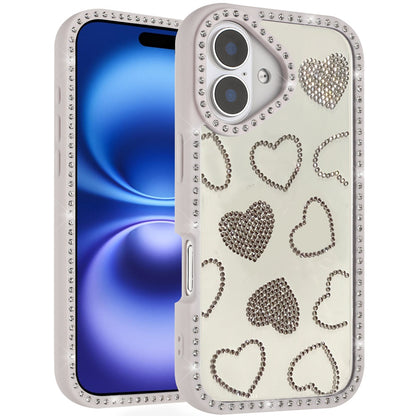 For Apple iPhone 17 (6.3") Spread Love Glitter Shimmer Bling Diamond Edge Hybrid Drop Protection Shockproof Design Case Cover