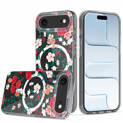 For Apple iPhone 17 Pro Hybrid Flower Design Stylish Fashion Case, MagSafe Compatible, Thick Shockproof Hard PC Case Cover