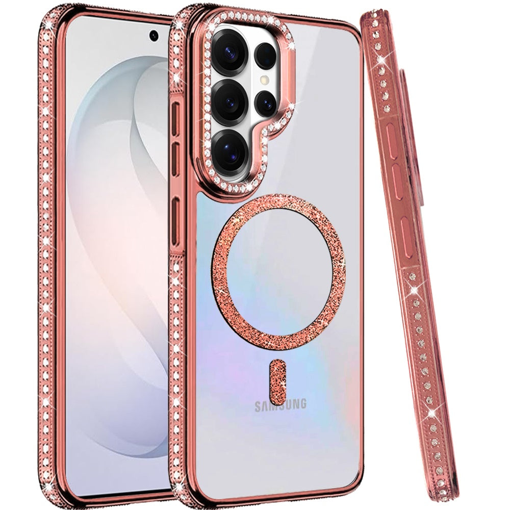 Phone Case for Samsung Galaxy S26 Ultra Luxury Diamond Bling Edged Magnetic Glitter Shockproof Hybrid with Camera Kickstand Durable Grip Cover