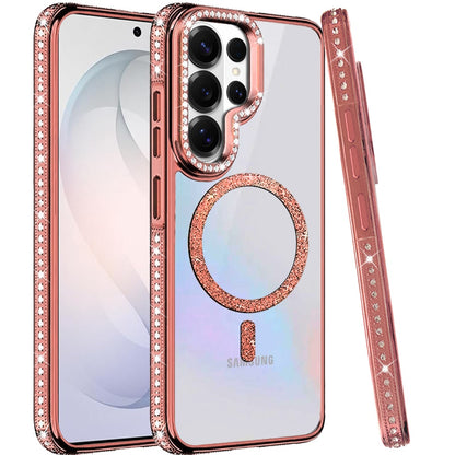 Phone Case for Samsung Galaxy S26 Ultra Luxury Diamond Bling Edged Magnetic Glitter Shockproof Hybrid with Camera Kickstand Durable Grip Cover