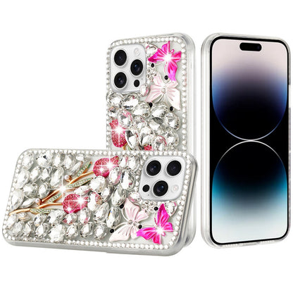 Phone Case for Apple iPhone 14 Pro Max Luxury Full Diamond Glitter 3D Floral Ornament Hybrid Shockproof Stylish Rhinestone Designer Protective Elegant Cover